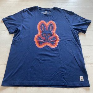 Psycho Bunny Navy Blue Tee with Orange and Pink Logo